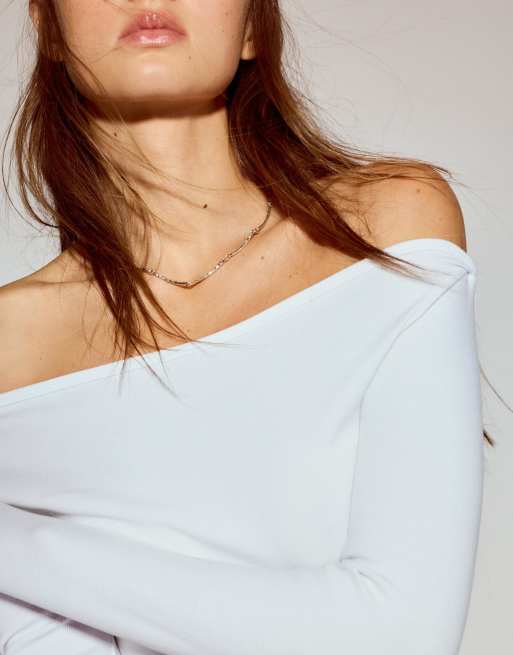 Pull&Bear - T-shirt à manches longues et encolure bateau - Blanc, 2 de 3
