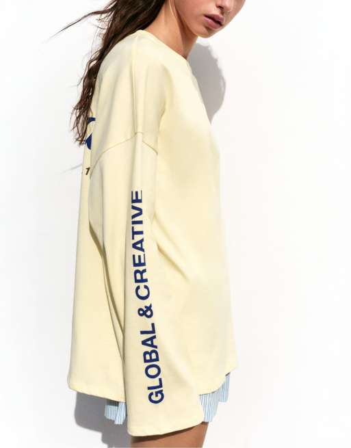 Pull&Bear t-shirt à manches longues jaune, 3 de 7