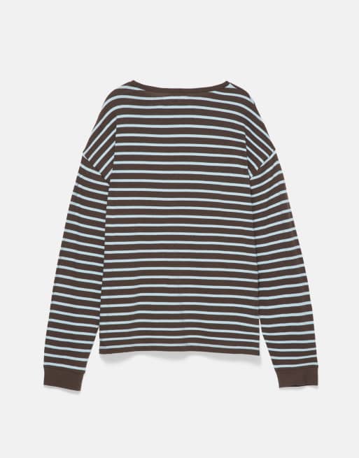 Pull&Bear T-shirt à manches longues rayé marron, 7 de 7