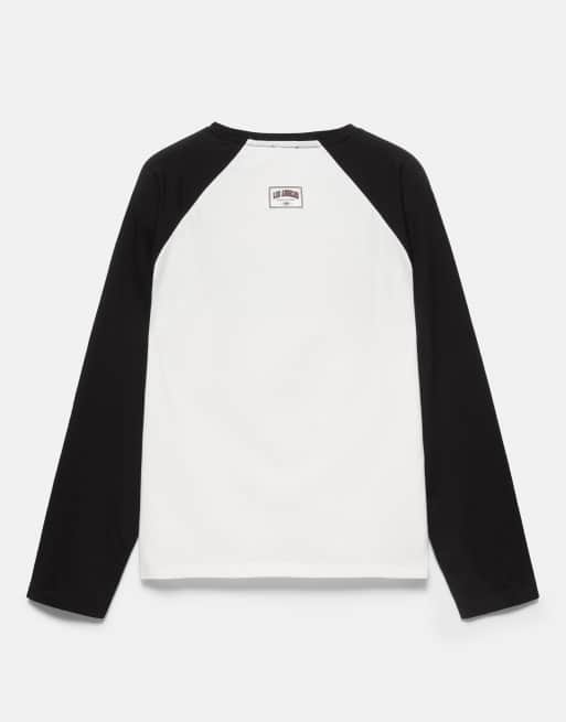 Pull&Bear t-shirt à manches raglan Los Angeles blanc/noir, 5 de 5