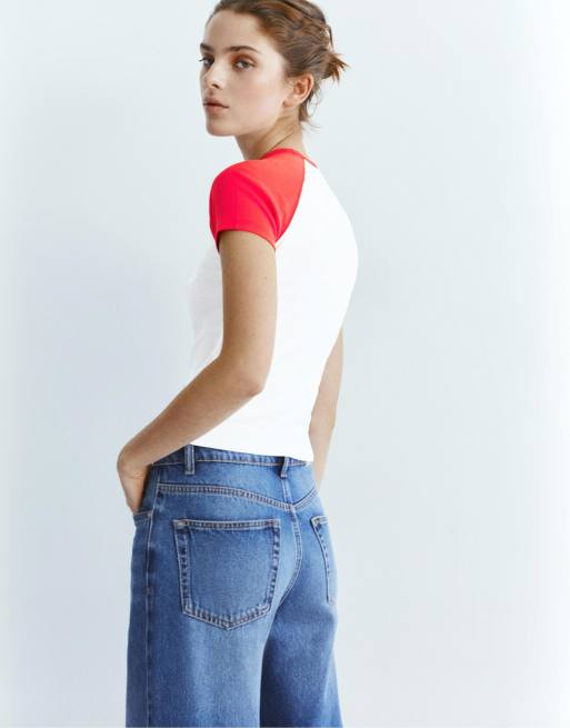 Pull&Bear - T-shirt à manches raglan - Rouge, 3 de 4