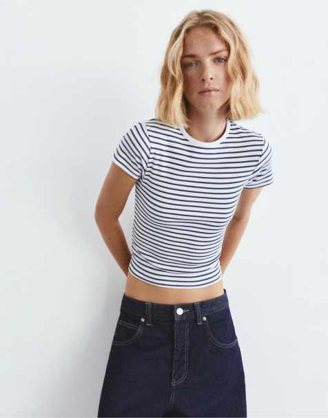 Pull&Bear - T-shirt a maniche corte a righe a coste - view 1