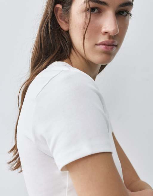 Pull&Bear - T-shirt a maniche corte aderente bianca, 3 di 7