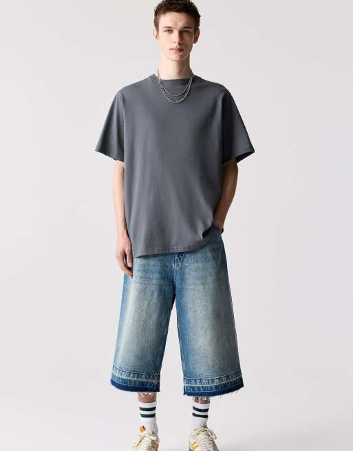 Pull&Bear - T-shirt a maniche corte basic in cotone color grigio-blu