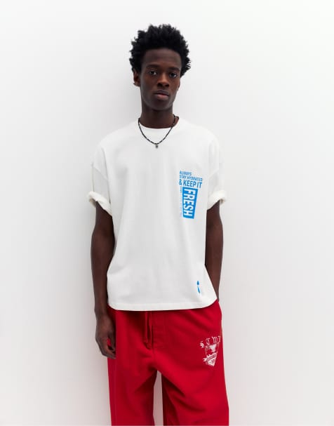 Pull&Bear - T-shirt a maniche corte bianco sporco con finiture - view 1