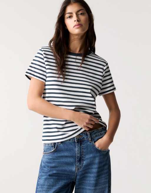 Pull&Bear - T-shirt a maniche corte blu navy