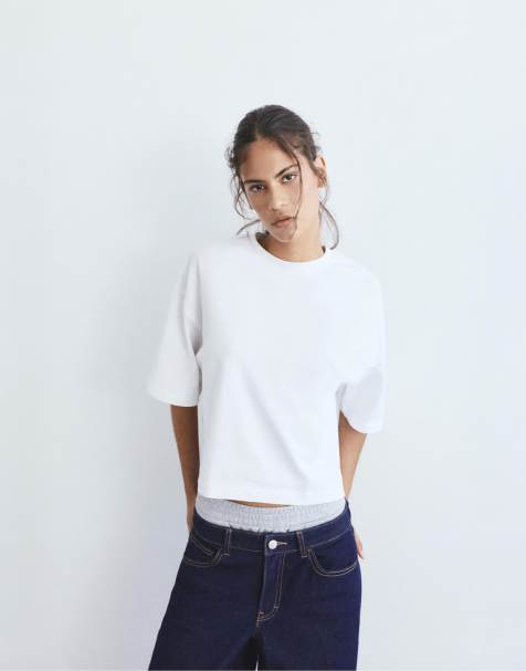 Pull&Bear - T-shirt a maniche corte squadrata bianca - view 1