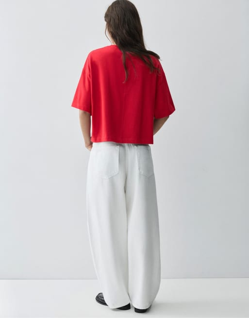 Pull&Bear - T-shirt a maniche corte squadrata rossa, 2 di 7