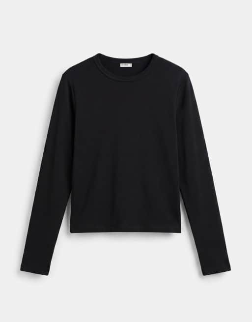 Pull&Bear - T-shirt a maniche lunghe aderente nera, 5 di 7
