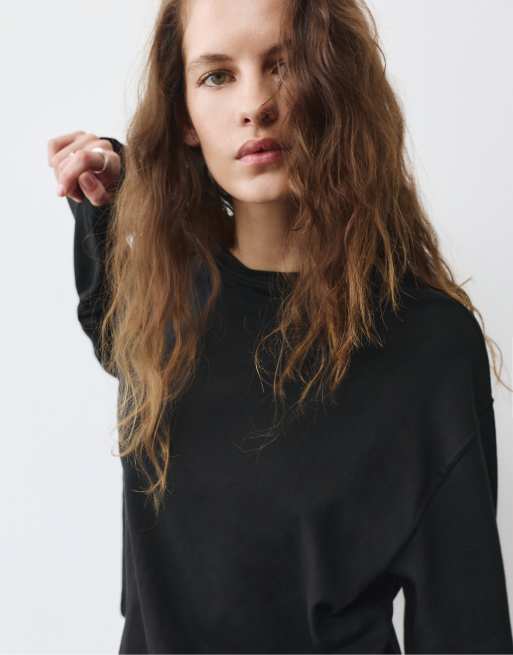 Pull&Bear T-shirt a maniche lunghe boxy fit nera, 4 di 7