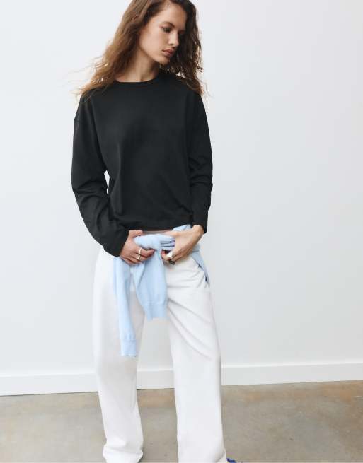Pull&Bear T-shirt a maniche lunghe boxy fit nera, 5 di 7