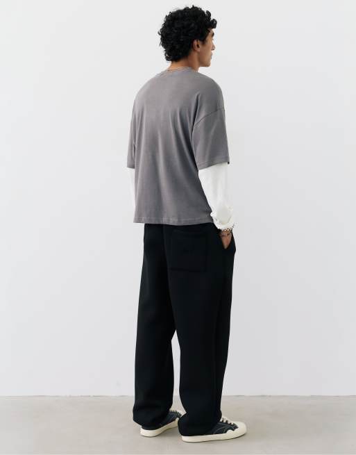 Pull&Bear T-shirt a maniche lunghe doppia in grigio, 2 di 7