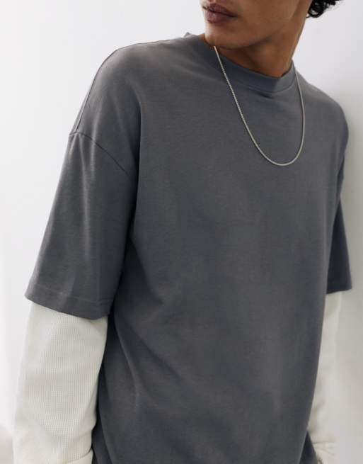 Pull&Bear T-shirt a maniche lunghe doppia in grigio, 3 di 7
