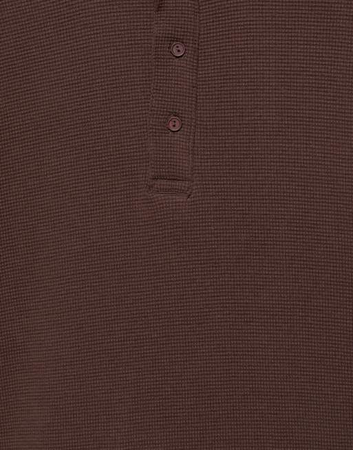 Pull&Bear t-shirt a maniche lunghe in tessuto piqué marrone, 6 di 7
