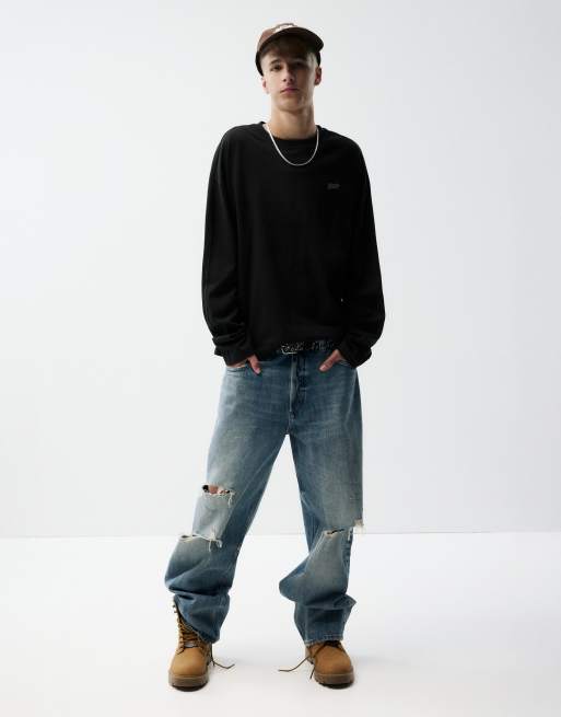 Pull&Bear T-shirt a maniche lunghe nera, 4 di 7