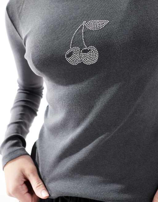 Pull&Bear T-shirt a maniche lunghe nero slavato con grafica con