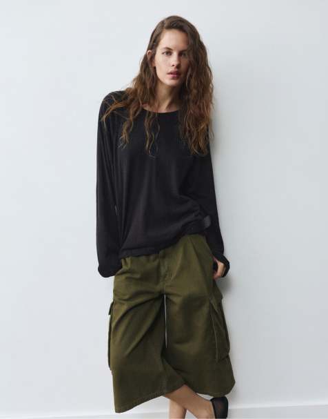 Pull&Bear T-shirt a maniche lunghe raglan nera - view 1