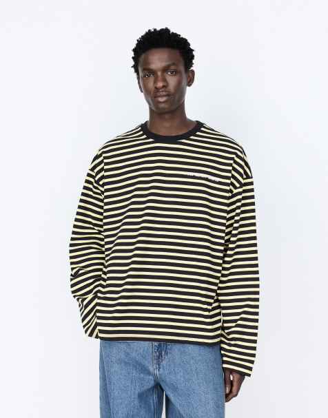 Pull&Bear T-shirt à rayures avec inscription jaune - view 1