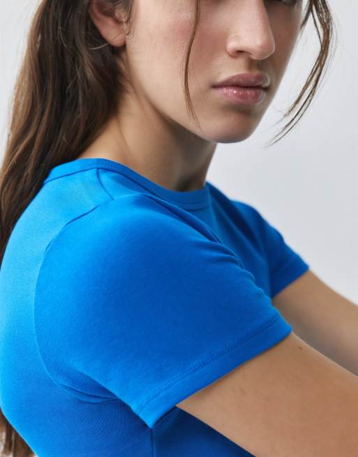 Pull&Bear T-shirt aderente a maniche corte blu, 4 di 7