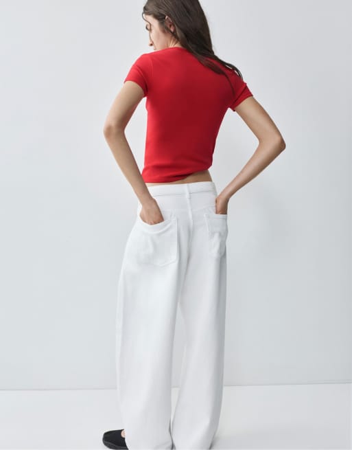 Pull&Bear - T-shirt aderente a maniche corte rossa, 2 di 7