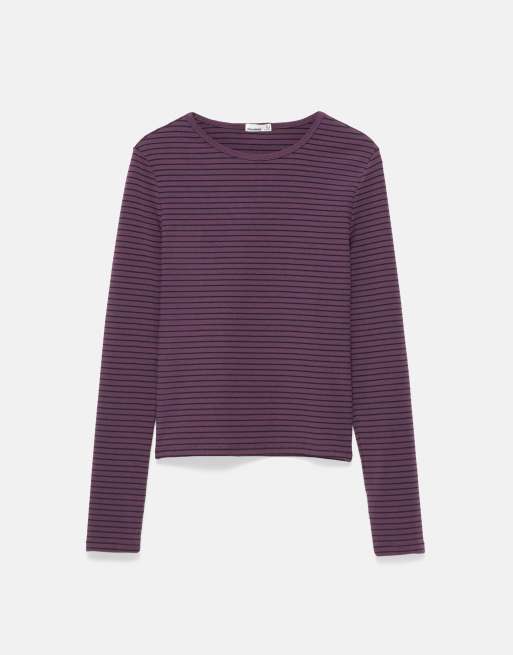 Pull&Bear T-shirt aderente a maniche lunghe viola, 5 di 7
