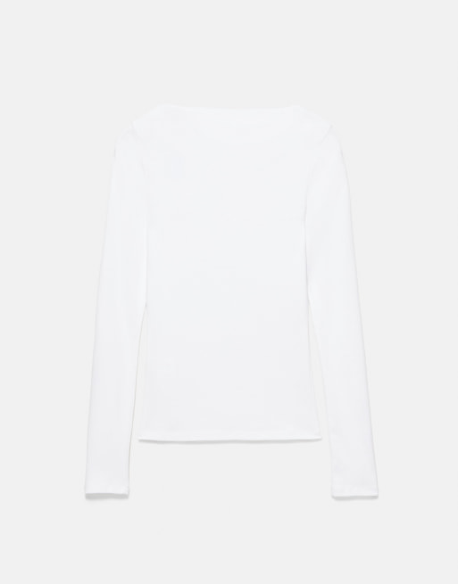 Pull&Bear T-shirt aderente con scollo dritto bianca, 7 di 7