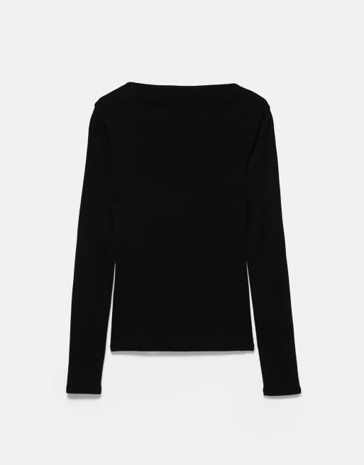 Pull&Bear T-shirt aderente con scollo dritto nera, 7 di 7