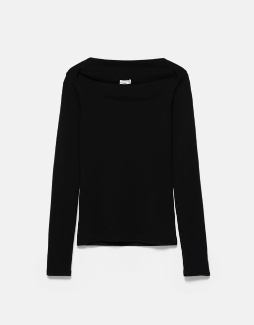 Pull&Bear t-shirt ajusté à encolure droite en noir, 5 de 7