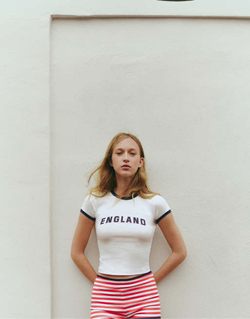 Pull&Bear - T-shirt ajusté à imprimé England - Blanc, 2 de 4