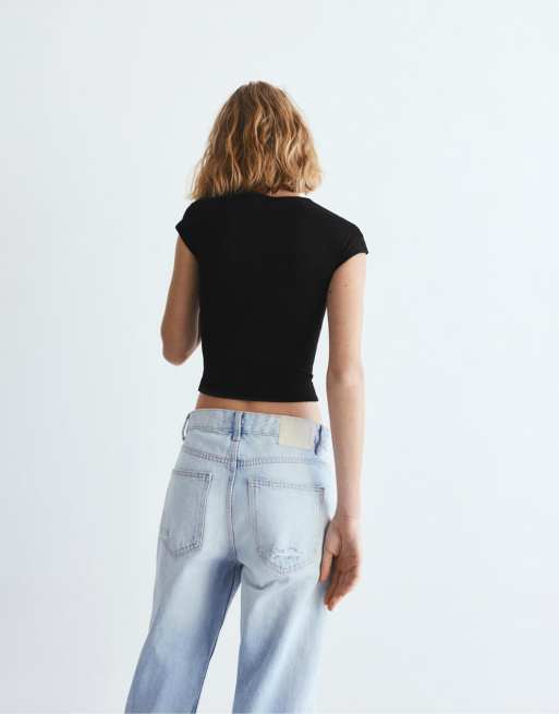 Pull&Bear t-shirt ajusté à manches courtes en noir, 2 de 7