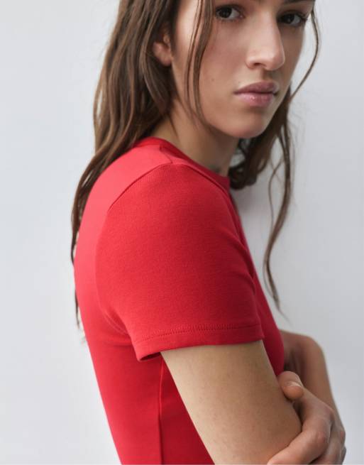 Pull&Bear - T-shirt ajusté à manches courtes - Rouge, 3 de 7