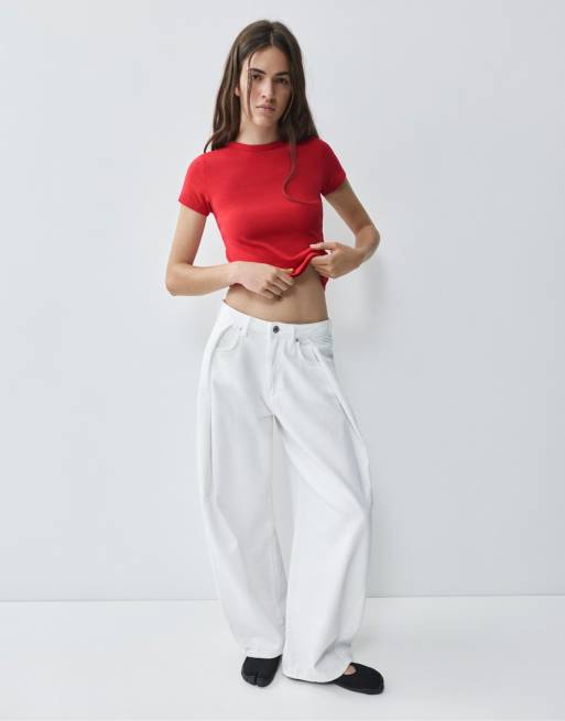 Pull&Bear - T-shirt ajusté à manches courtes - Rouge, 4 de 7