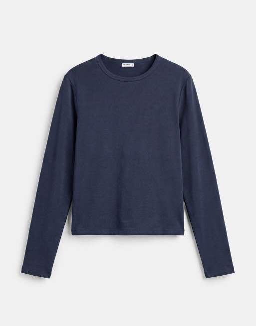 Pull&Bear - T-shirt ajusté à manches longues - Bleu marine, 5 de 7