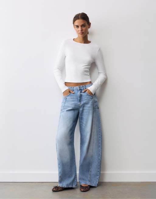 Pull&Bear t-shirt ajusté à manches longues en blanc, 4 de 7