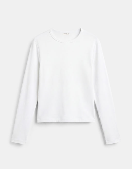 Pull&Bear t-shirt ajusté à manches longues en blanc, 6 de 7