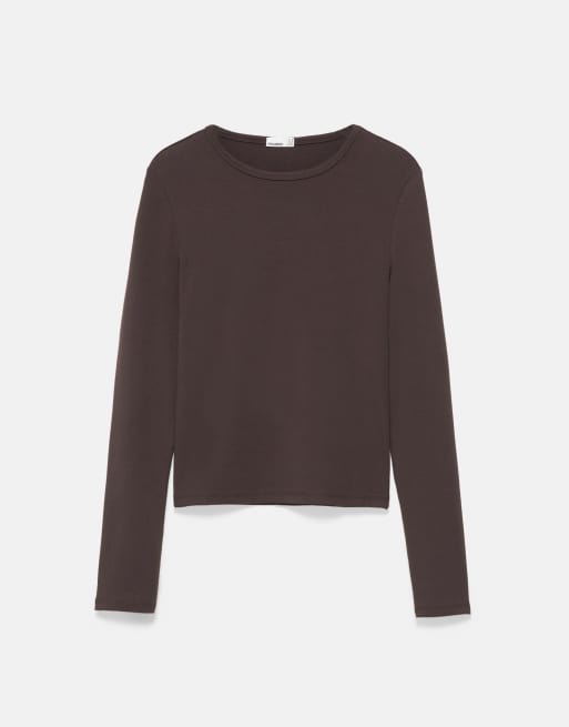 Pull&Bear - T-shirt ajusté à manches longues - Marron, 5 de 7