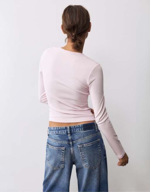 Pull&Bear t-shirt ajusté à manches longues rose, 2 de 7