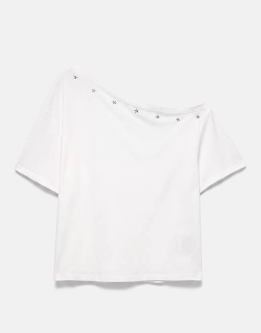 Pull&Bear T-shirt asimmetrica con stella bianca, 5 di 7
