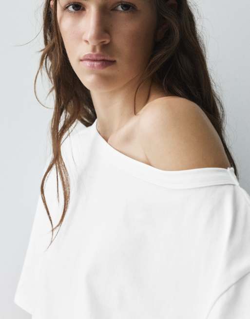 Pull&Bear - T-shirt asymétrique à manches courtes - Blanc, 3 de 7