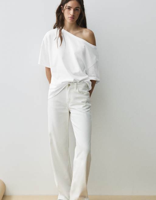 Pull&Bear - T-shirt asymétrique à manches courtes - Blanc, 6 de 7
