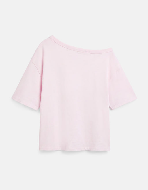 Pull&Bear - T-shirt asymétrique à manches courtes - Rose, 5 de 7
