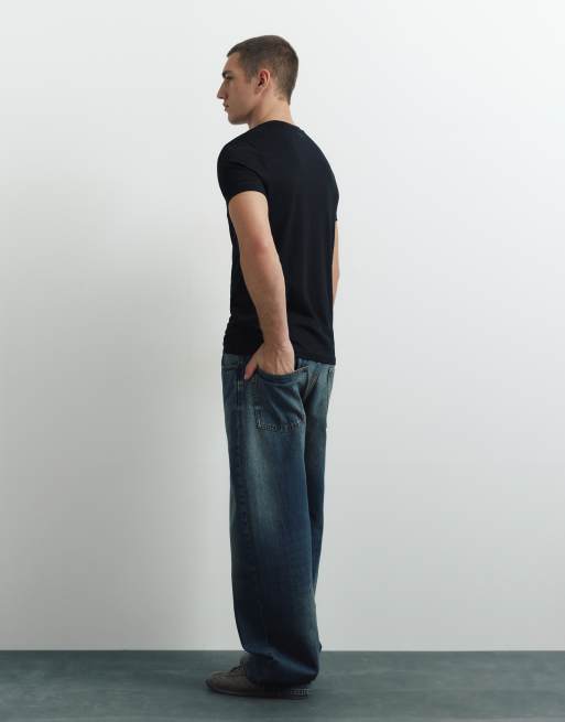 Pull&Bear - T-shirt attillata basic nera, 2 di 7