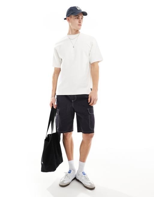 Pull&Bear – T-Shirt aus strukturiertem Ottoman in Wollweiß