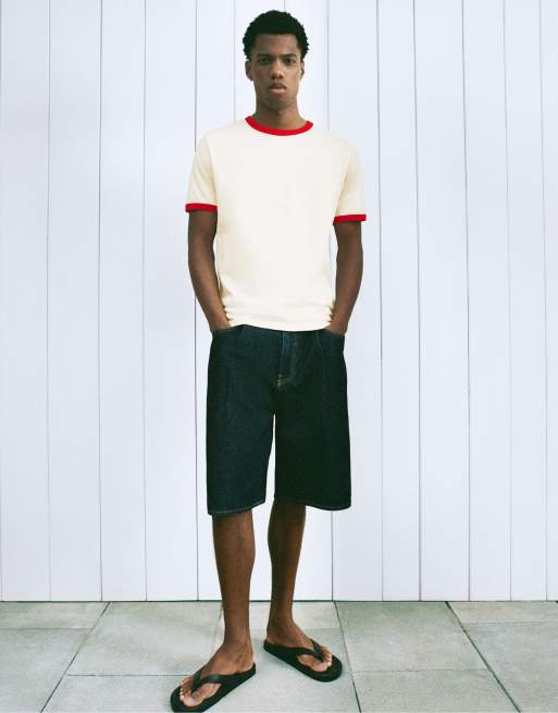 Pull&Bear - T-shirt avec bordures contrastantes - Rouge, 6 de 7