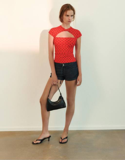 Pull&Bear - T-shirt avec encolure nouée - Rouge, 3 de 7