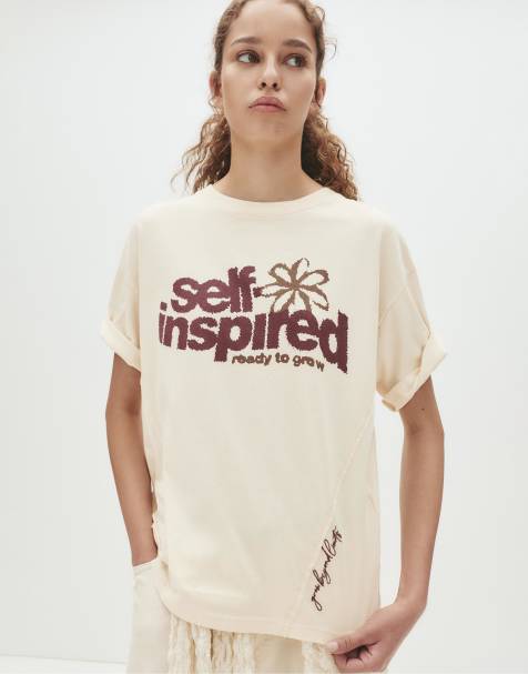 Pull&Bear - T-shirt avec imprimé fleur graphique - Beige - view 1