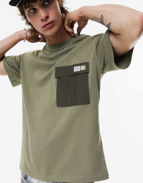Pull&Bear - T-shirt avec poche en nylon - Kaki - view 1