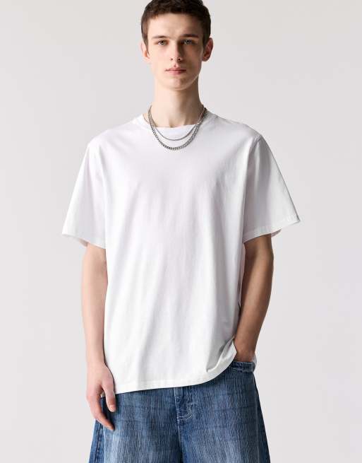 Pull&Bear - T-shirt basic a maniche corte in cotone bianca