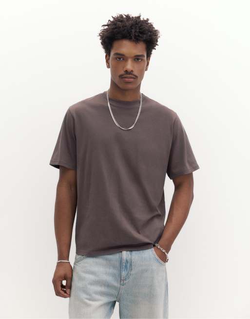 Pull&Bear - T-shirt basic a maniche corte in cotone color cenere