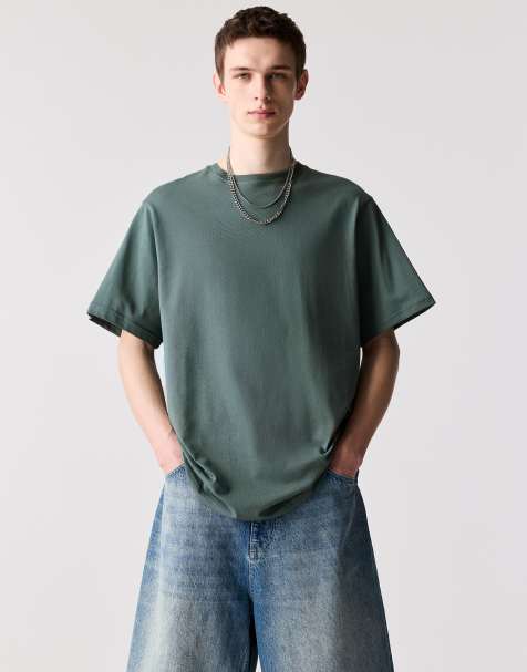 Pull&Bear - T-shirt basic a maniche corte in cotone color smeraldo - view 1